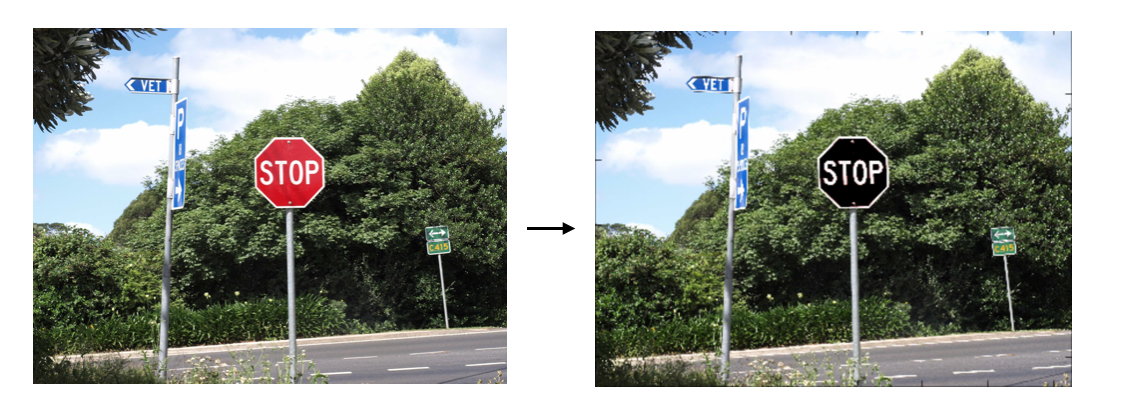 (Left) Original stop sign, (Right) Masked stop sign